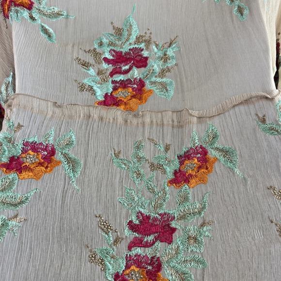 Soft Surroundings XS Mariella Silk Sheer Overlay Embroidery Floral Top Cottage - Picture 13 of 13